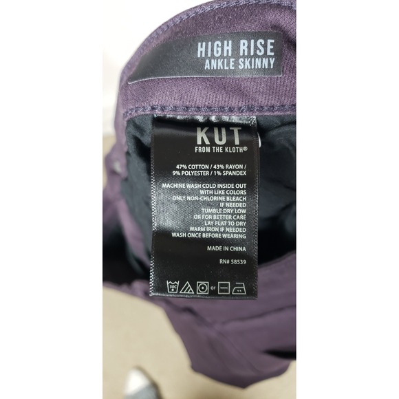 Kut from the Kloth Purple High Rise Ankle Skinny Pants Mens 20W Cotton Blend - Picture 9 of 13
